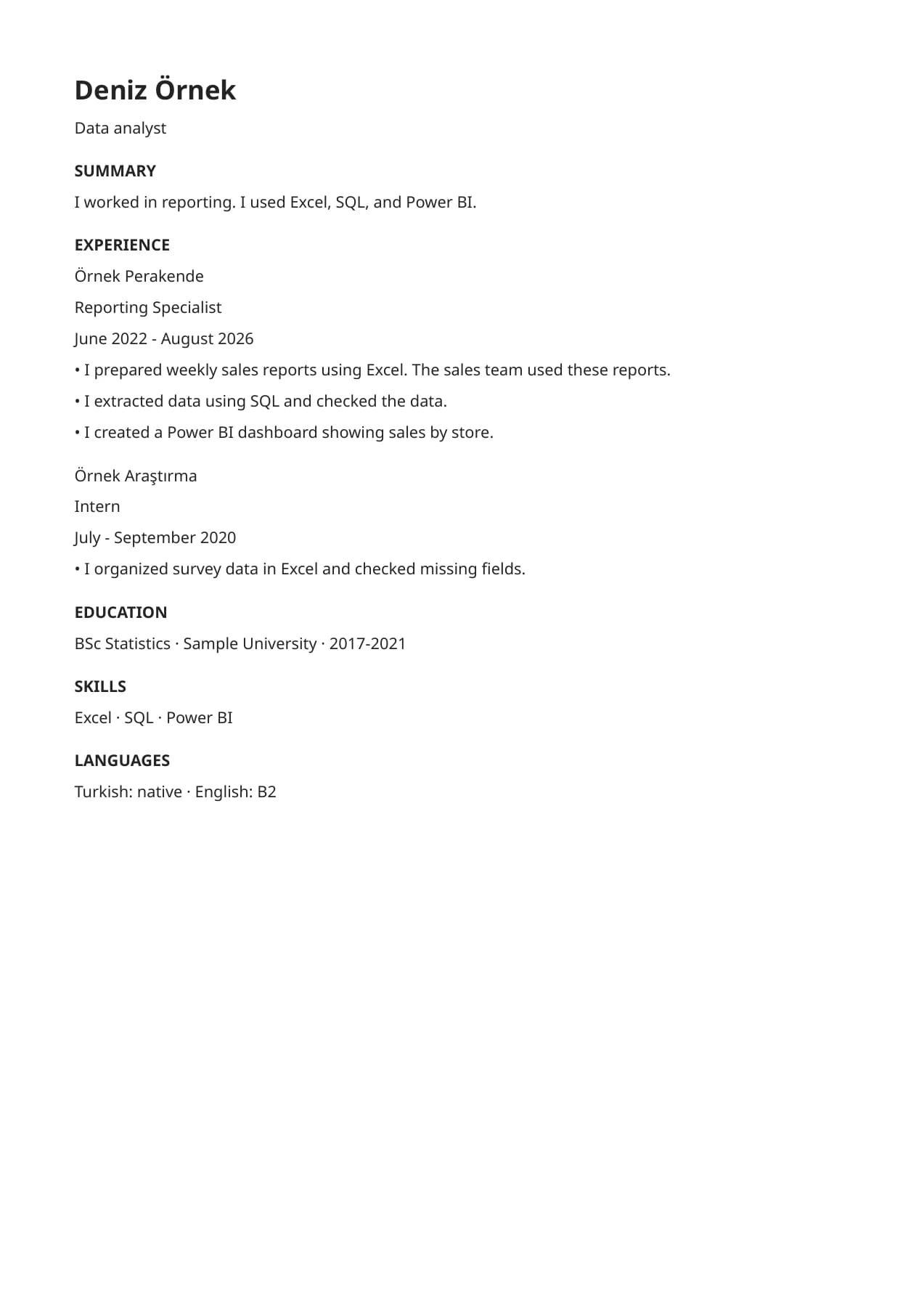Deniz Örnek: Source CV. Full page rendered from the CV PDF