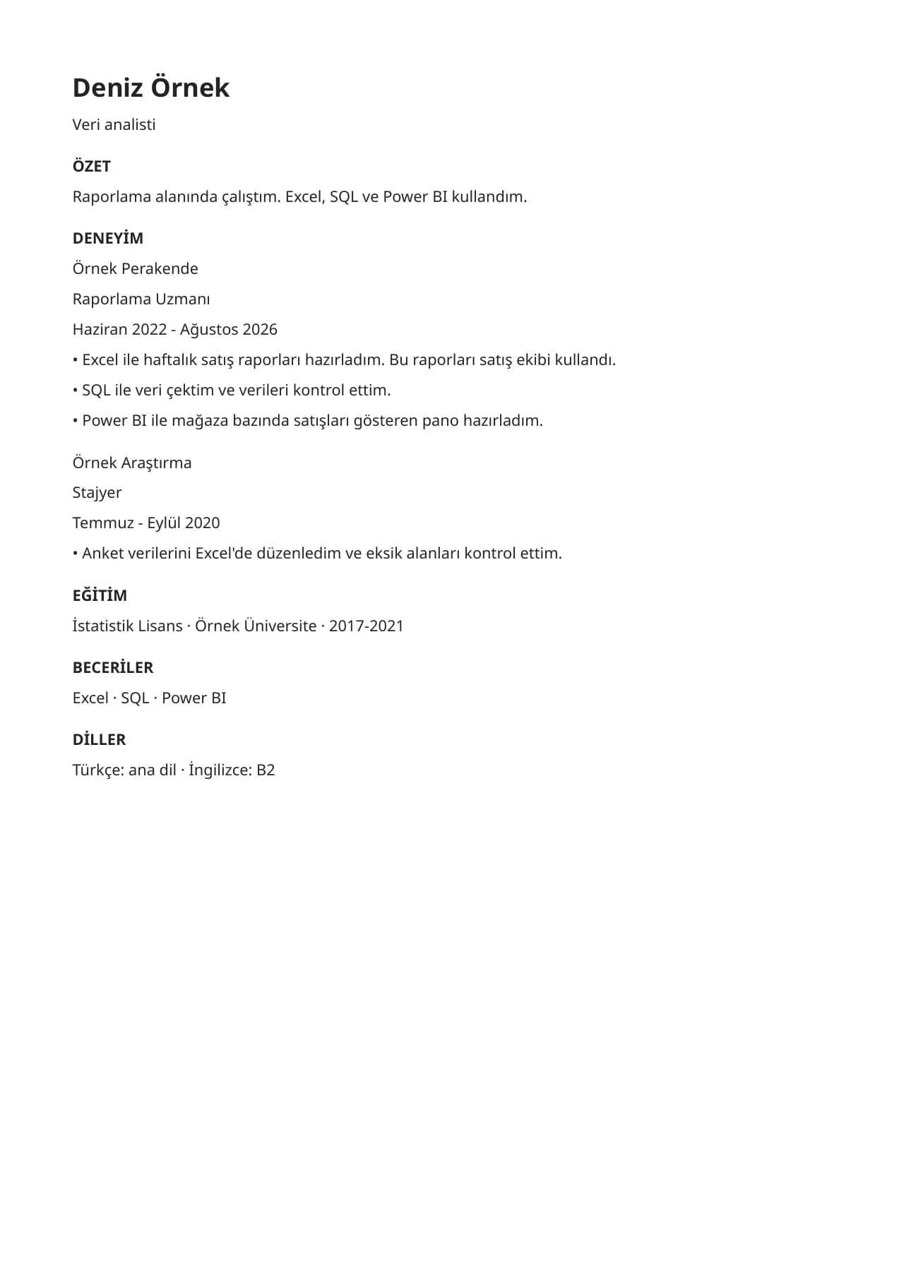 Deniz Örnek: Kaynak CV. CV PDF dosyasının tam sayfa görüntüsü